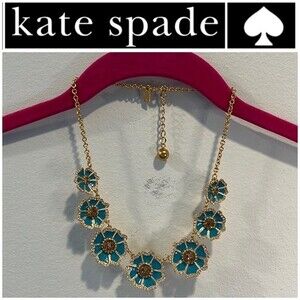 Kate Spade rhinestone flower enamel statement necklace OS NWOT